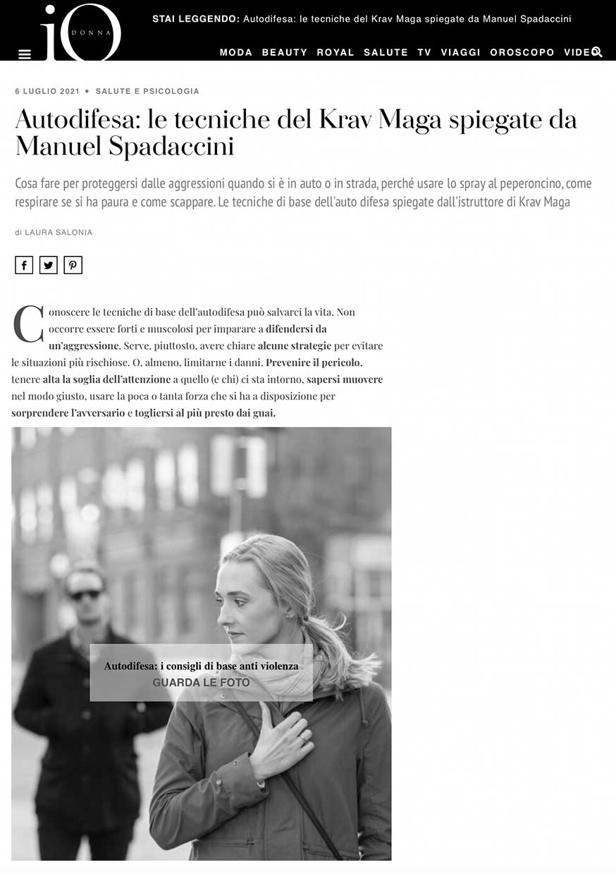 Manuel Spadaccini intervistato per la rivista online "Io Donna" sul tema della difesa personale femminile